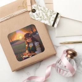 Adesivo Quadrado Estilo de Animação Triste em Prado, em Prado