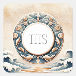 Adesivo Quadrado Estilo de Arte Marinha Anfitrião de Comunhão Eucar