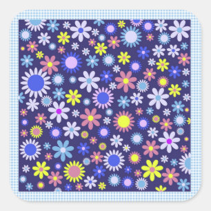 Adesivo Quadrado Estilo de Arte Vintage Pop em Gingham Azul