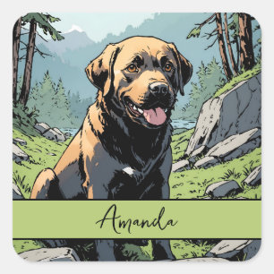 Adesivo Quadrado Estilo de banda desenhada castanha Labrador na Nat