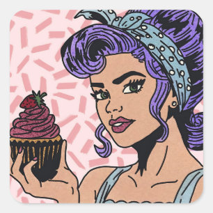 Adesivo Quadrado Estilo de banda desenhada com Pop de arte retrorad