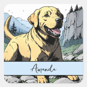 Adesivo Quadrado Estilo de banda desenhada virtual feliz Labrador a