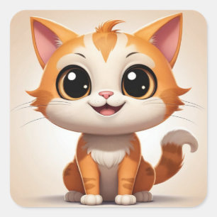 Adesivo Quadrado Estilo de Cartoon de Gato Laranja Bonito - 89738
