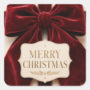 Adesivo Quadrado Estilo de Natal com Laço de Veludo Elegante Person