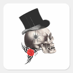 Adesivo Quadrado Estilo de tatuagem do crânio gótico divertido