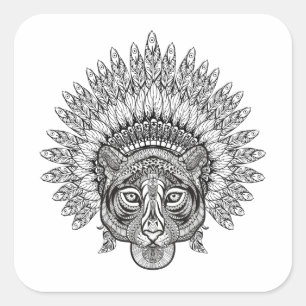 Adesivo Quadrado Estilo de Tigre Desenhado à Mão