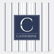 Estilo de Verão Monograma Branco e Marinho Azul