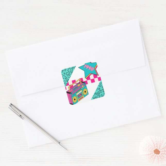 Adesivo Quadrado Estilo de Vintage Estéreo 1990 (Envelope)