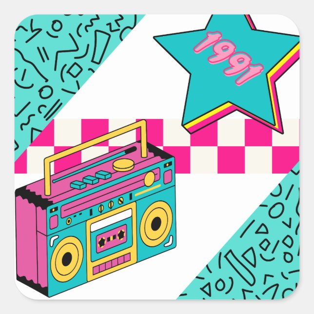 Adesivo Quadrado Estilo de Vintage Estéreo 1991 (Frente)