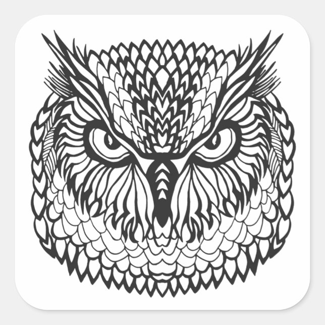 Adesivo Quadrado Estilo Eagle Owl Head (Frente)