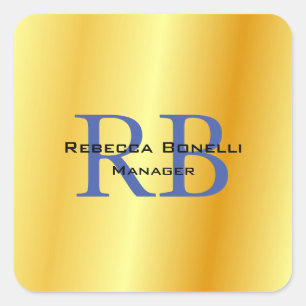 Adesivo Quadrado Estilo Elegante Monograma Minimalista Cor Dourada