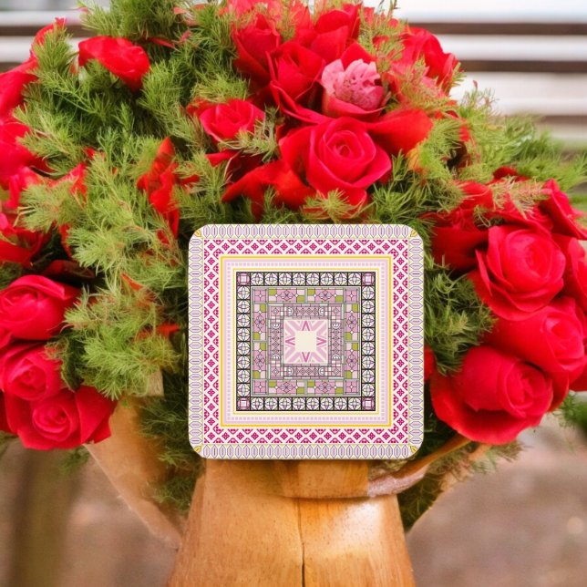 Adesivo Quadrado Estilo étnico (traditional ethnic party theme sticker,birthday party sticker,gift pack,envelope,return gift sticker)