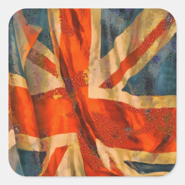 Adesivo Quadrado Estilo Grunge Union Jack British Flag Waving (Frente)