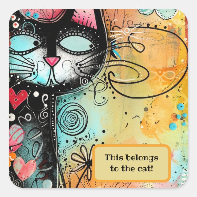 Adesivo Quadrado Estilo Moderno de Cat Divertido (Frente)