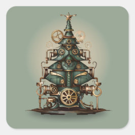 Adesivo Quadrado Estilo Retroativo da Árvore de Natal Steampunk