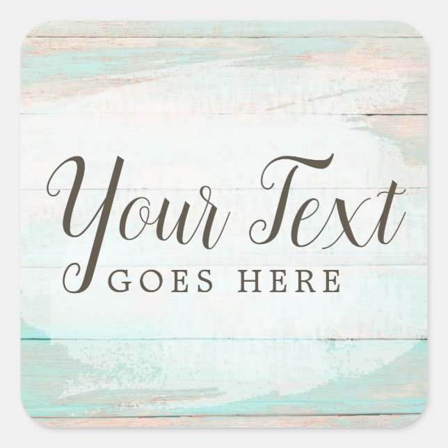 Adesivo Quadrado Estilo Rústico Turquesa Desgastado de Madeira Chip (Frente)