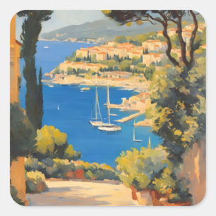 Adesivo Quadrado Estilo Vintage Cote D'Azur - Viagem
