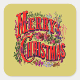 Adesivo Quadrado Estilo Vintage Feliz Cartões de natal de Natal