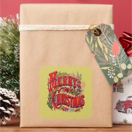 Adesivo Quadrado Estilo Vintage Feliz Natal Saudação de Férias