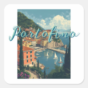 Adesivo Quadrado Estilo Vintage Portofino Genova Itália