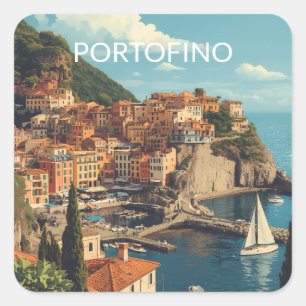 Adesivo Quadrado Estilo Vintage Portofino Genova Itália
