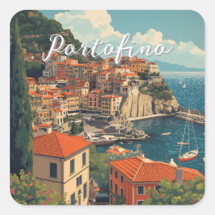 Adesivo Quadrado Estilo Vintage Portofino Genova Itália