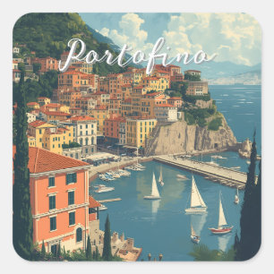 Adesivo Quadrado Estilo Vintage Portofino Genova Itália