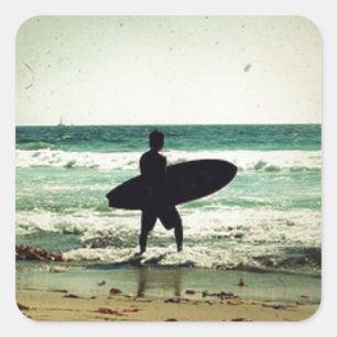 Adesivo Quadrado Estilo Vintage Surfer Silhouette