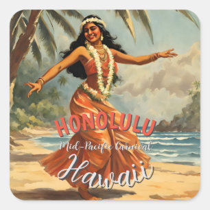 Adesivo Quadrado Estilo Vintage Viagem Honolulu Médio Havaiano - Pa