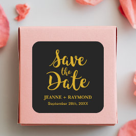 Adesivo Quadrado Estiloso Black Gold Foil Casamento Save the Date