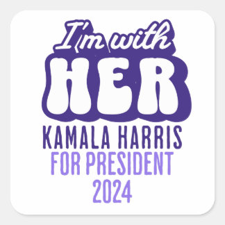 Adesivo Quadrado Estou com o texto dela para Kamala Harris para o P