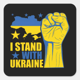 Adesivo Quadrado Estou de pé com a Ucrânia. Apoiar a Ucrânia.