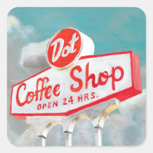 Adesivo Quadrado Estrada Americana  Sinal de Compro de Café