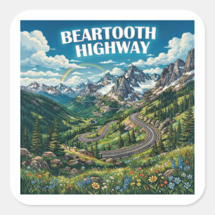 Adesivo Quadrado Estrada Beartooth Montana Wyoming Arco-íris