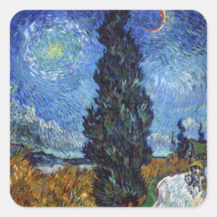 Adesivo Quadrado Estrada com Ciprestes Impressionismo de Van Gogh