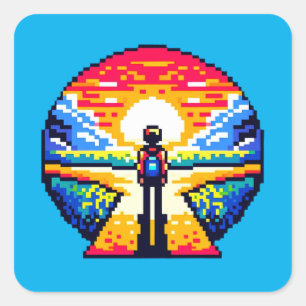 Adesivo Quadrado Estradas cruzadas na jornada de arte de pixel pond