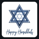 Adesivo Quadrado Estrela de Davi | Clássico Azul Moderno Feliz Chan<br><div class="desc">O mínimo clássico Bar azul/Bat Mitzvah e a moderna Estrela de David de Chanucá contra um fundo branco cria um elegante e sofisticado design. Para obter outras cores de coordenação ou produtos correspondentes,  visite justFharryn em Zazzle.com. Todos os direitos reservados. #zazzlemade</div>