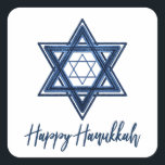 Adesivo Quadrado Estrela de Davi | Clássico Azul Moderno Feliz Chan<br><div class="desc">O mínimo clássico Bar azul/Bat Mitzvah e a moderna Estrela de David de Chanucá contra um fundo branco cria um elegante e sofisticado design. Para obter outras cores de coordenação ou produtos correspondentes,  visite justFharryn em Zazzle.com. Todos os direitos reservados. #zazzlemade</div>