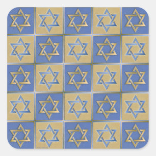 Adesivo Quadrado Estrela de Davi Judaica Metal Dourado Azul