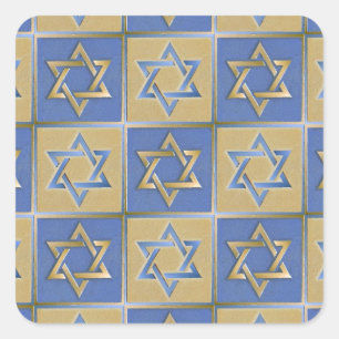 Adesivo Quadrado Estrela de Davi Judaica Metal Dourado Azul
