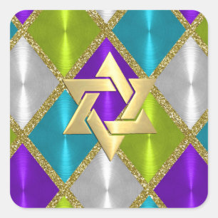 Adesivo Quadrado Estrela de David Turquoise Limão Diamantes Roxos