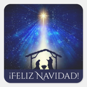 Adesivo Quadrado Estrela de Natal Azul da Natividade Personalizada 