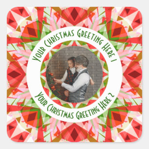 Adesivo Quadrado Estrela de Natal Personalizada Jolly Vermelho Dive