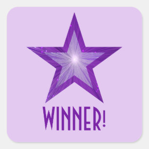 Adesivo Quadrado Estrela Roxa 'WINNER'! pálido pálido