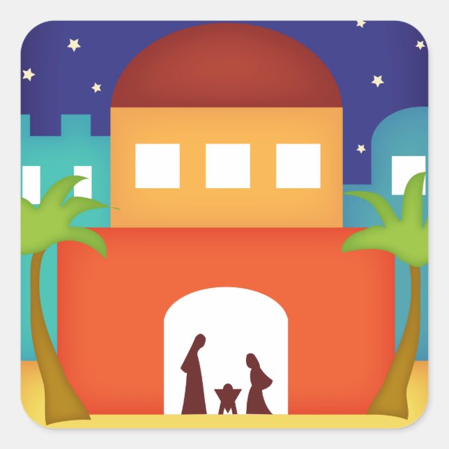 Adesivo Quadrado Estrela sobre a Natal de Belém (Frente)