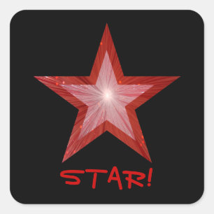 Adesivo Quadrado Estrela vermelha "ESTRELA!" preto quadrado da