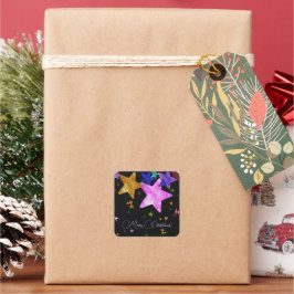 Adesivo Quadrado Estrelas cintilantes multicoloridas - Feliz Natal!