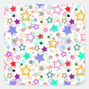 Adesivo Quadrado Estrelas Coloridas Brancas 