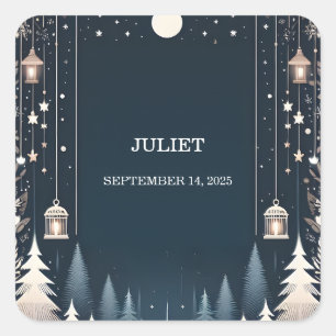 Adesivo Quadrado Estrelas da Floresta Neve Brilhante Chá de Noiva d