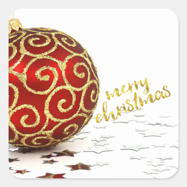 Adesivo Quadrado Estrelas de Bola Vermelha Elegante (Frente)